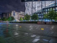 Night View of Wet Road in Berlin's Business District