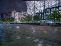 Night View of Wet Road in Berlin's Business District