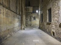 an empty passageway with no people or any doors in it and some stone walls inside