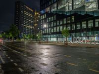 Nighttime in Berlin's Business District: Illuminated by City Lights