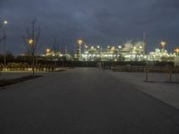 Nighttime in Berlin: Industrial Factory with Neon Lights