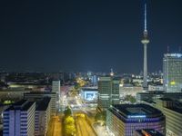 Nighttime in Berlin, Germany: A Cityscape of Skyscrapers