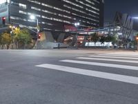 Nighttime City Road with Urban Infrastructure