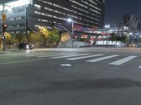 Nighttime City Road with Urban Infrastructure