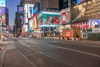 a busy city at night time with the motion bluring of the taxi and billboards