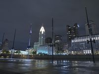 Nighttime in Detroit: Cityscape with Light Reflections