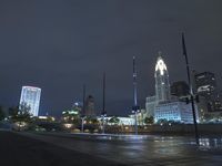 Nighttime in Detroit: Cityscape with Light Reflections
