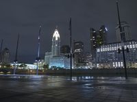 Nighttime in Detroit: Cityscape with Light Reflections