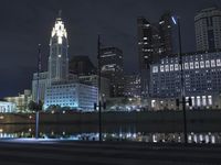 Nighttime in Detroit: Cityscape with Light Reflections