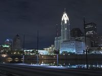 Nighttime in Detroit: Cityscape with Light Reflections