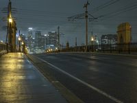 Nighttime in Los Angeles: Cityscape with Rainy Streets and Bright Lights