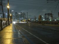 Nighttime in Los Angeles: Cityscape with Rainy Streets and Bright Lights
