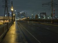 Nighttime in Los Angeles: Cityscape with Rainy Streets and Bright Lights