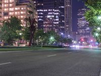 Nighttime in Los Angeles: A High-rise Skyscraper Amidst the City Lights