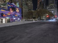 Nighttime in Manhattan: Street Lights Illuminate the Cityscape