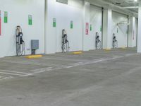 two parking spaces that have electric charging stations at each end of them in the building