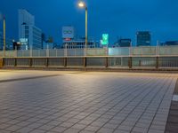 people standing on a subway platform with many buildings in the background at night light in tokyo