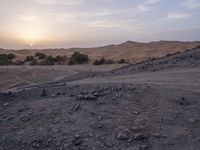 a truck on a dirt road in the desert with rocks and stones on the ground