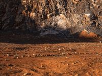 the dirt and rock is brown as it's being ridden by a person in red