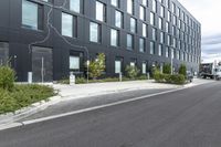 this is an image of a black building in the city area of stockholm, sweden