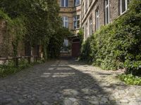 the walkway is paved with cobblestones that give an old building some serious look