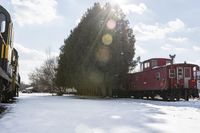 Winter in Ontario, Canada: Train on a Snow-Covered Track