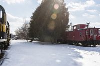 Winter in Ontario, Canada: Train on a Snow-Covered Track