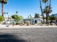 a large, modern home with a beautiful yard and palm trees surrounding it is situated at the front entrance to the community