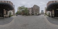 a very wide street is shown in 3d mode in this picture to show a panoramic view