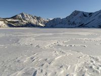 Panoramic View of Snow-covered Mountain Range with Clear Sky