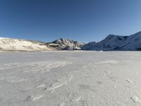 Panoramic View of Snow-covered Mountain Range with Clear Sky