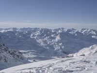 Panoramic view of snowy mountain landscape in the French Alps