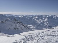 Panoramic view of snowy mountain landscape in the French Alps