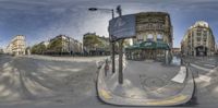 a view of the streets from a 360 - fish eye lens of a busy street