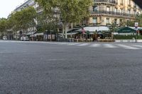 there is a street with checkered traffic at this time of day, and trees all over the street