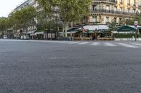 there is a street with checkered traffic at this time of day, and trees all over the street