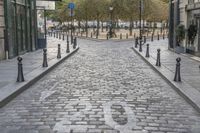 a cobblestone walkway has a sign marking 5 and 6 on it that says paris