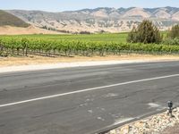 a rural view with a road and fields in the background and mountains in the distance