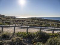 this is the beach area where you can walk along a boardwalk over sand and shrubs