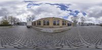 fisheye lens of an old brick building in the city of detroit, michigan, usa