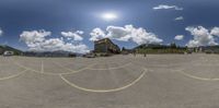 a 360 - view image of a town with a lot of parking spots on it