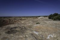 an arid plain covered with rocks and water, with small vegetation on the side of it