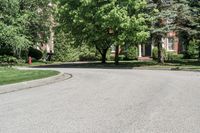 a suburban neighborhood with trees, houses and lawns around the corner of the street