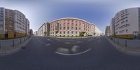 a panoramic image showing the inside of an intersection in a big city area