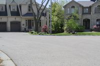 a neighborhood with two rows of houses and trees outside the house is empty from the front door