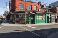 a small business sits in the middle of an urban neighborhood with no traffic, on a street corner