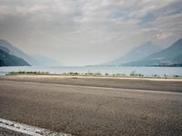 Road and Parking Lot with a Lake View