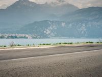 Road and Parking Lot with a Lake View
