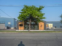 a yellow fire hydrant next to a fence and building with a large number 22 on it