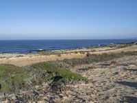 a view of a sandy beach and a sandy road, where an orange sign is located